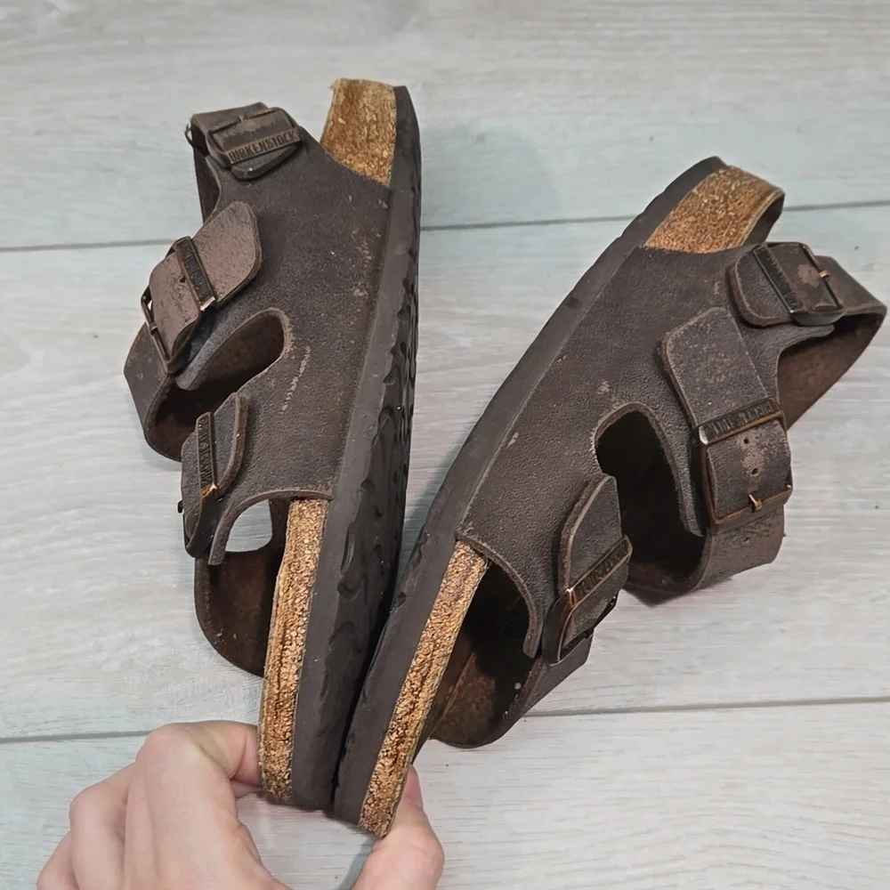 Birkenstock Women Milano Brown Suede Sandals Shoes Sz 36/5 Narrow